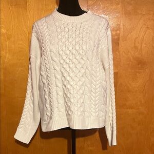 Forever 21 Large Cream Cable Knit Crewneck Sweater